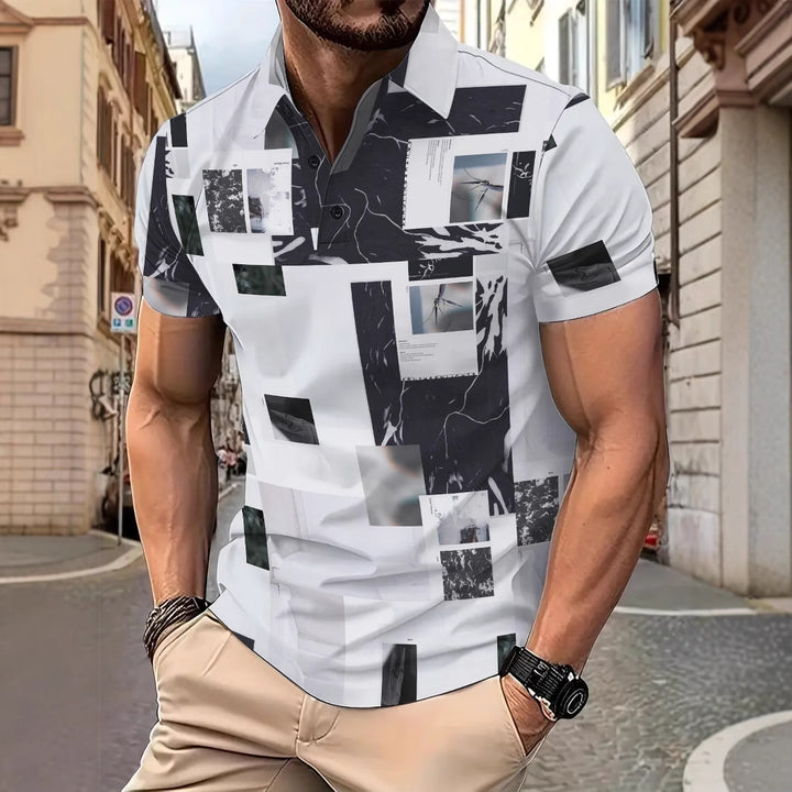 Herren Kurzarm Polohemd mit kreativem Fotomuster Aliams