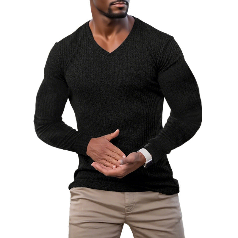 Herren elegantes V-Ausschnitt Pullover aus strukturiertem Strickmaterial Aliams