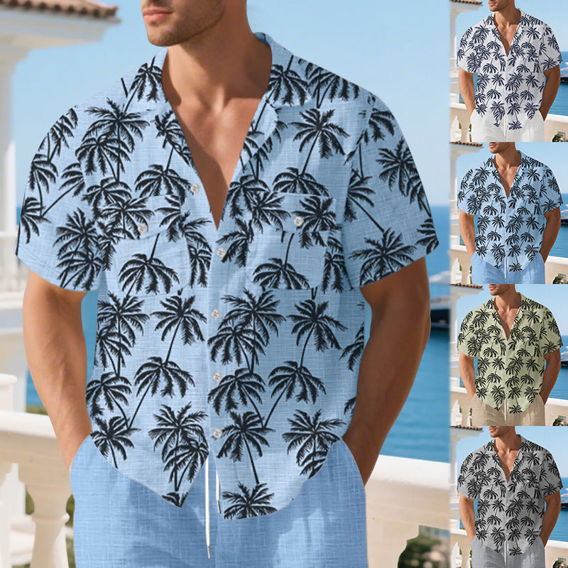 Herren Kurzarm-Hemd mit tropischem Foliage-Muster und bequemer Passform Aliams