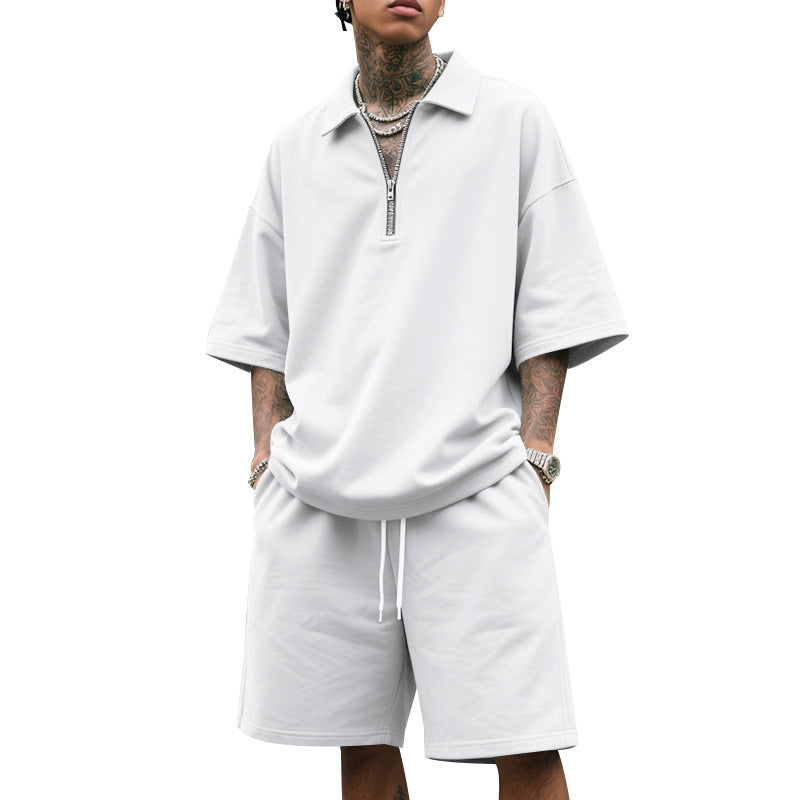 Herren Sportliches Kurzarm-Set mit dezente Reißverschlussdetail und lockerer Passform Aliams