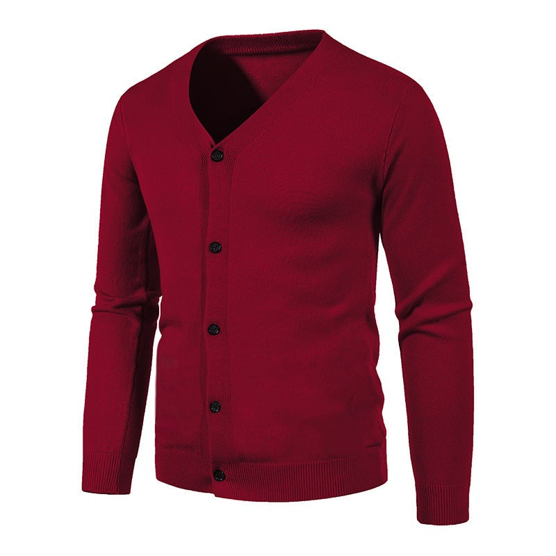 Herren stilvolle Strickjacke mit tiefem V-Ausschnitt und Knopfleiste Aliams