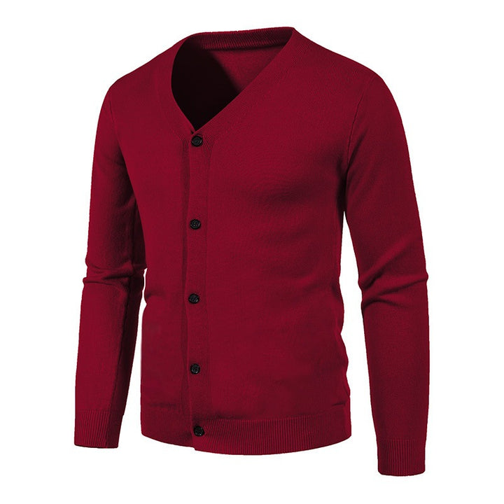 Herren stilvolle Strickjacke mit tiefem V-Ausschnitt und Knopfleiste Aliams