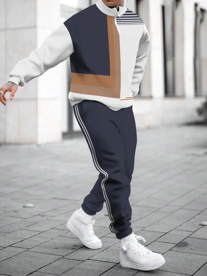 Herren sportliches Outfit mit hohem Kragen und modischem Grafikdesign Aliams