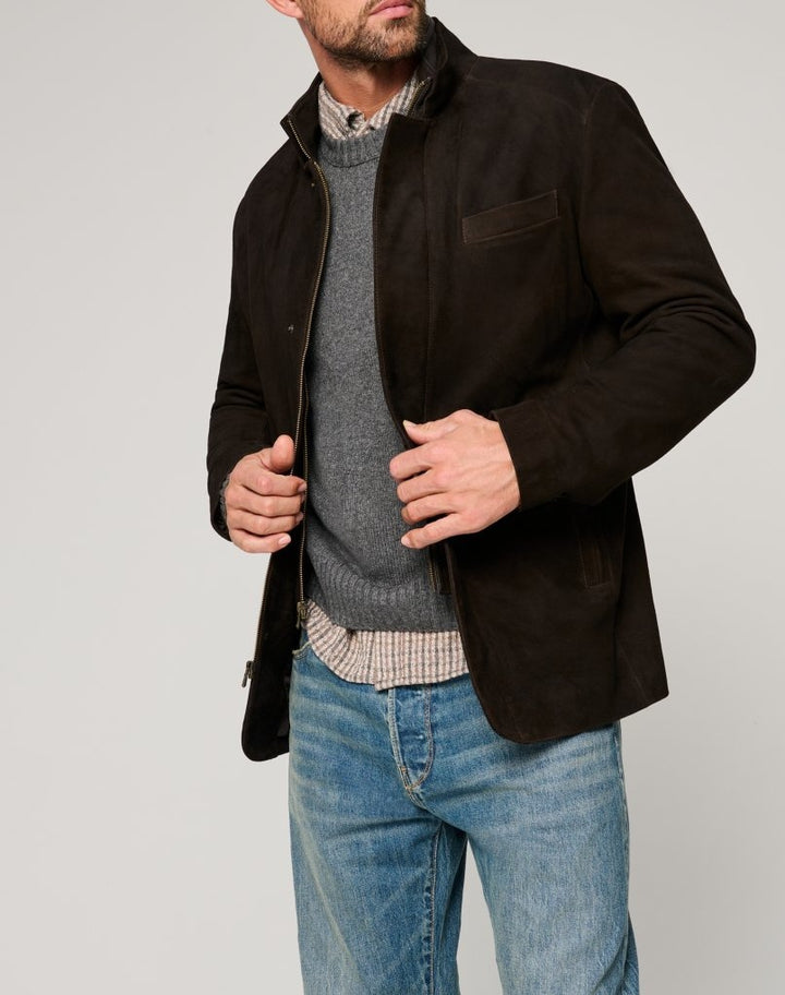 Herren Wildlederjacke im klassischen Schnitt mit Stehkragen und praktischen Taschen Aliams