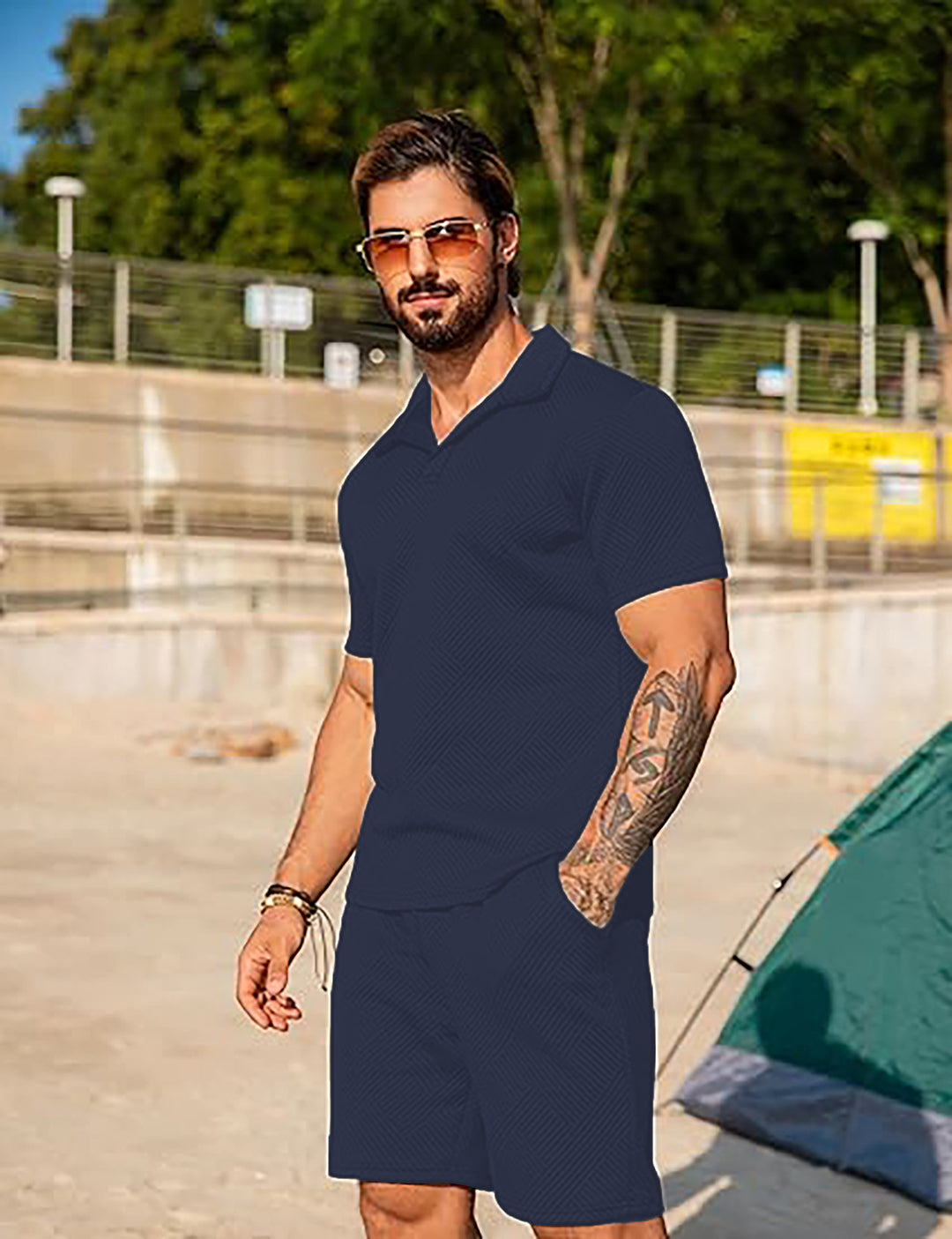 Herren Freizeitset mit passendem Kurzarmhemd und Shorts Aliams