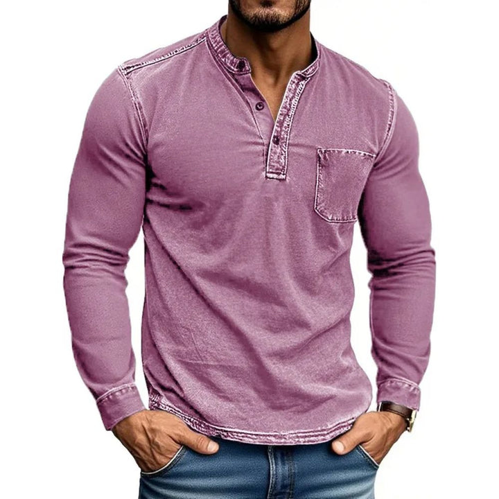 Herren Langarm Hemd mit modernem Henley-Kragen von Aliams