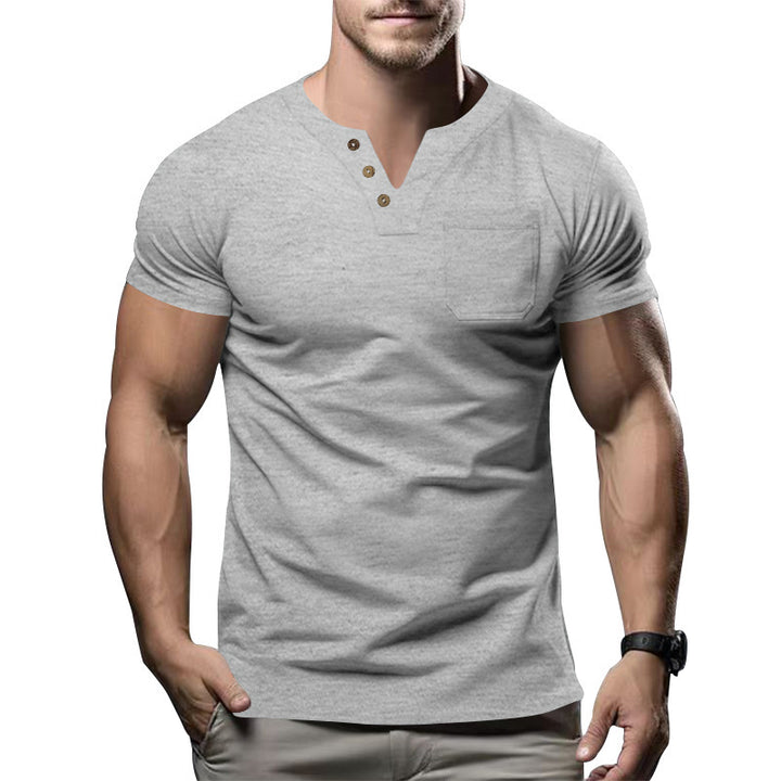 Herren Kurzarm-Henley-Shirt mit modischem Knopfdesign und praktischer Brusttasche Aliams