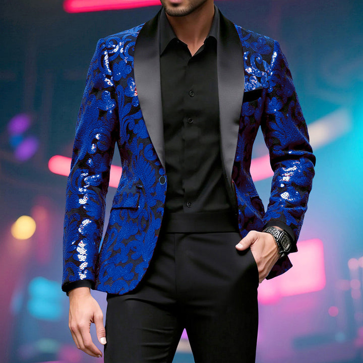 Herren Glitzernder Paillettenblazer mit floralem Design Aliams