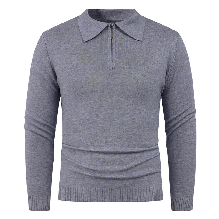 Herren Strickpullover mit halb offenem Kragen und feiner Rippenstruktur Aliams