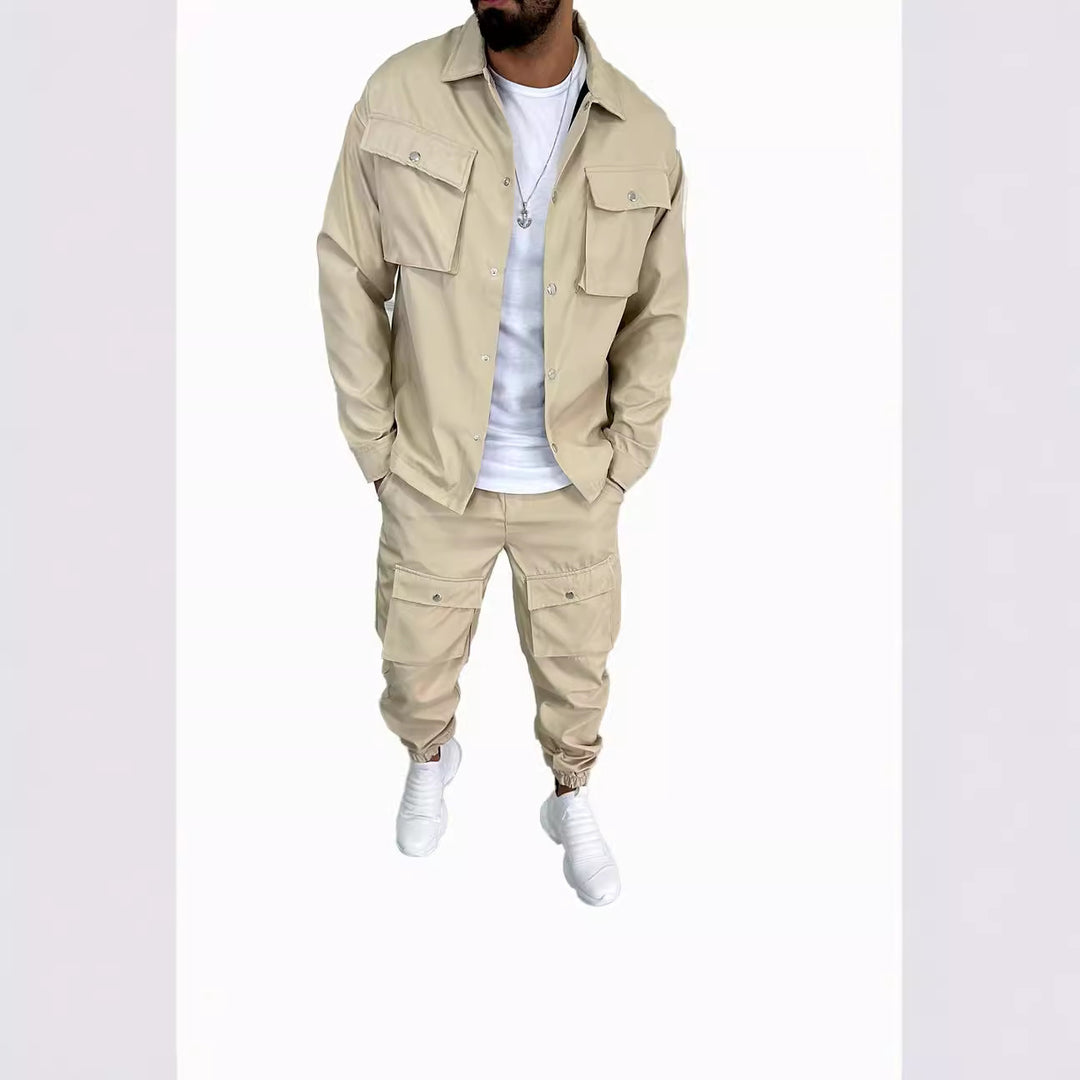 Herren Cargo-Hemd- und Hose-Set mit praktischen Taschen und modischem Schnitt Aliams