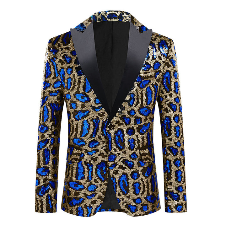 Herren eleganter Pailletten-Anzugblazer mit modernem Leoprint Aliams