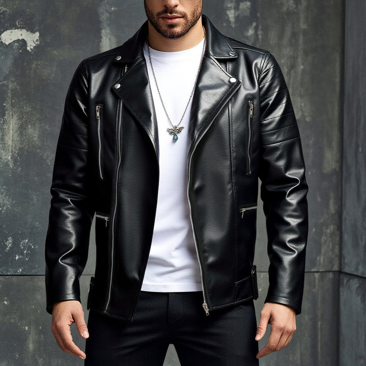 Herren Bikerjacke aus hochwertigem Kunstleder mit asymmetrischem Reißverschluss Aliams