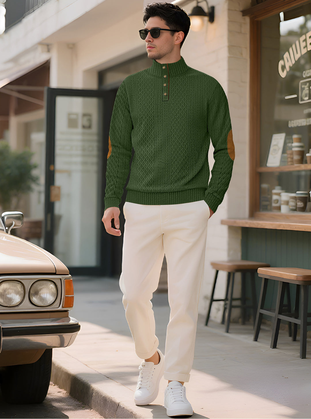 Herren Strickpullover mit hohem Kragen und eleganten Knopfleisten Aliams