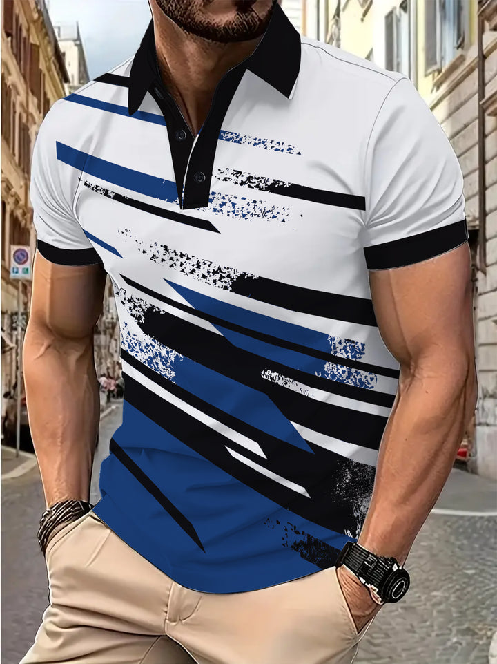 Herren Kurzarm Poloshirt mit dynamischem Streifenmuster Aliams