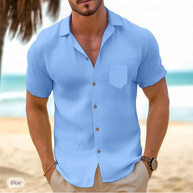 Herren elegantes Kurzarm-Hemd mit hochwertiger Leinenstruktur Aliams