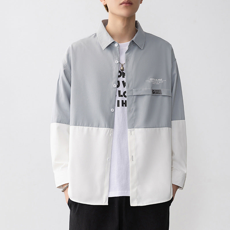 Herren Gestreiftes Langarmhemd mit Taschen Aliams