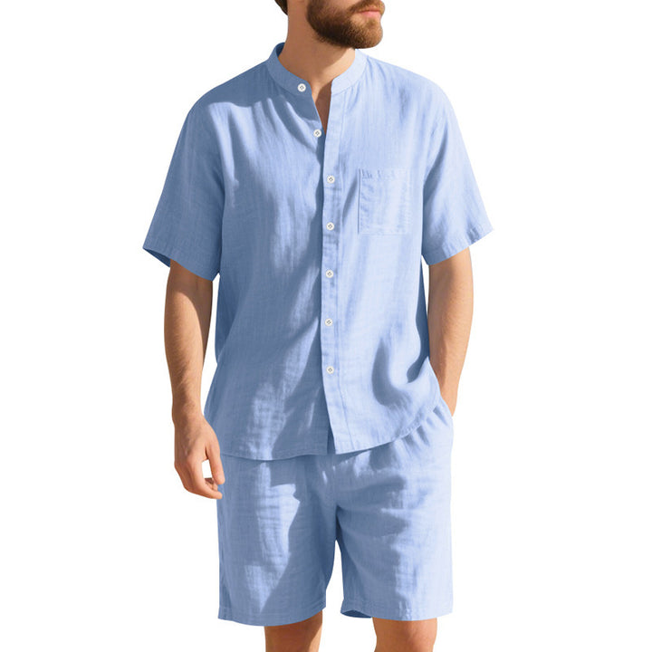 Herren Freizeit Outfit mit kurzärmligem Button-Down-Hemd und elastischen Shorts Aliams
