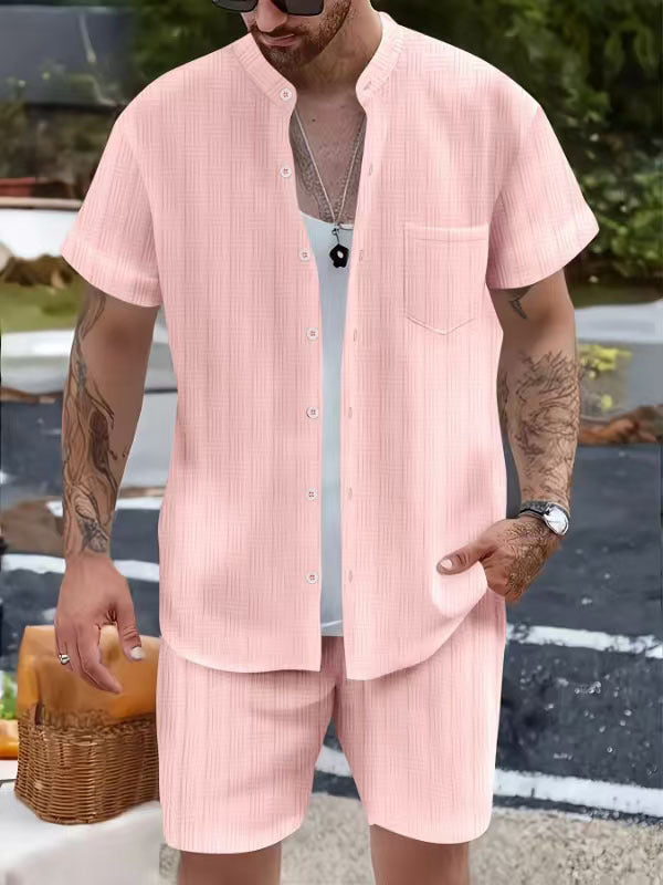 Herren Sommer Kurzarm-Anzug mit leicht strukturierter Oberfläche und praktischen Taschen Aliams