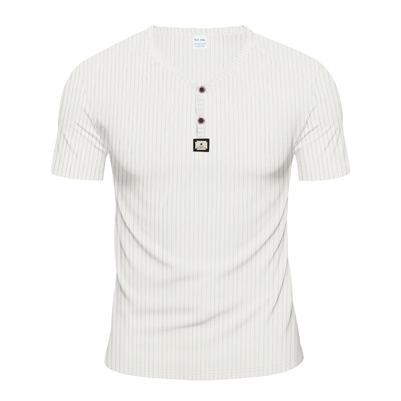Herren Kurzarm-Henley-T-Shirt mit eleganter Struktur und modischen Knöpfen Aliams