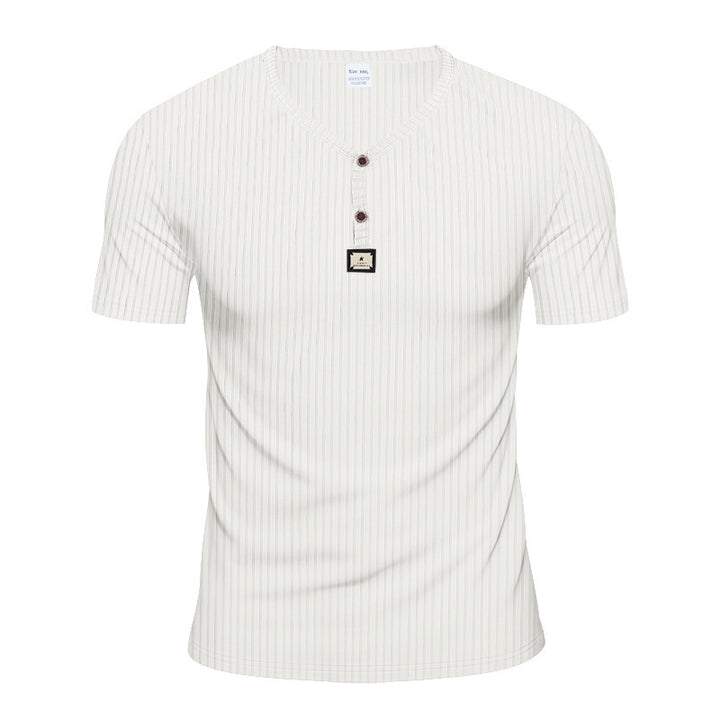 Herren Kurzarm-Henley-T-Shirt mit eleganter Struktur und modischen Knöpfen Aliams