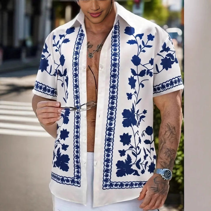 Herren Freizeithemd mit floralem Stickdesign und kurzärmeliger Passform Aliams
