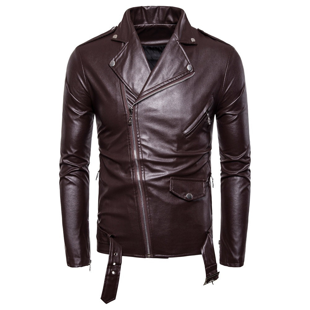 Herren Bikerlederjacke mit asymmetrischem Reißverschluss und praktischen Taschen Aliams