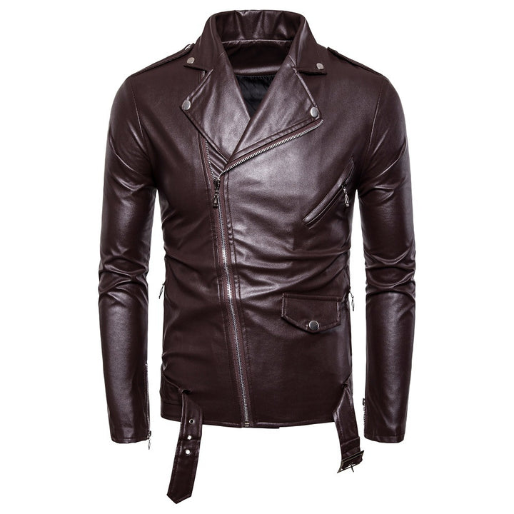 Herren Bikerlederjacke mit asymmetrischem Reißverschluss und praktischen Taschen Aliams