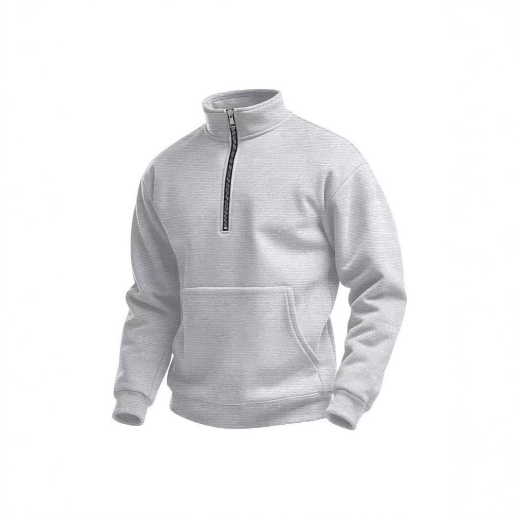 Herren Fleece-Pullover mit kurzem Reißverschluss und Bauchtasche Aliams