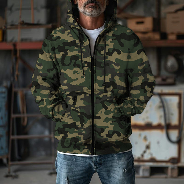 Herren Camouflage-Fleecejacke mit praktischen Taschen und verstellbarem Kordelzug Aliams