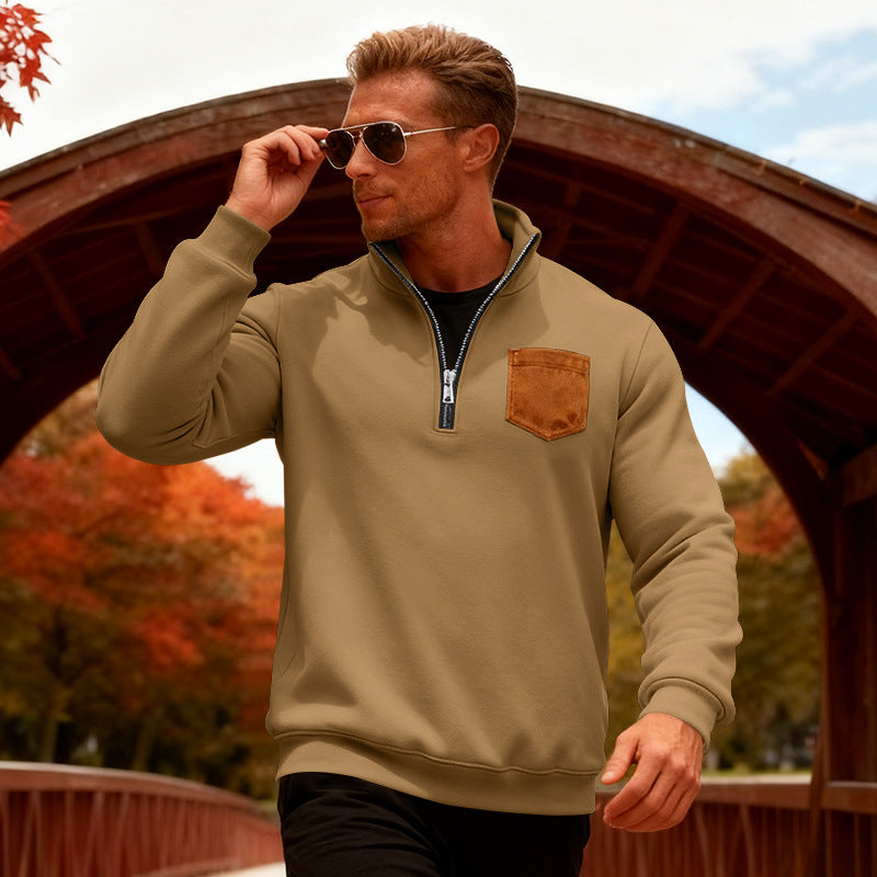 Herren Fleecepullover mit halbem Reißverschluss und praktischer Brusttasche Aliams