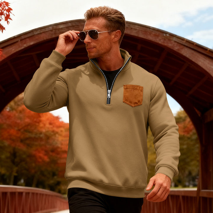 Herren Fleecepullover mit halbem Reißverschluss und praktischer Brusttasche Aliams
