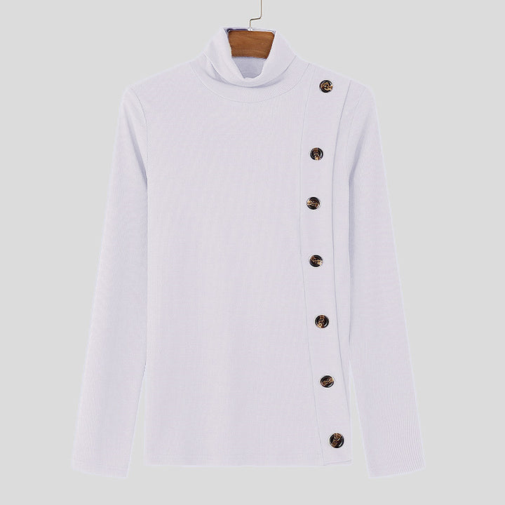 Damen Langarm Rollkragenpullover mit Knopfdetails Aliams