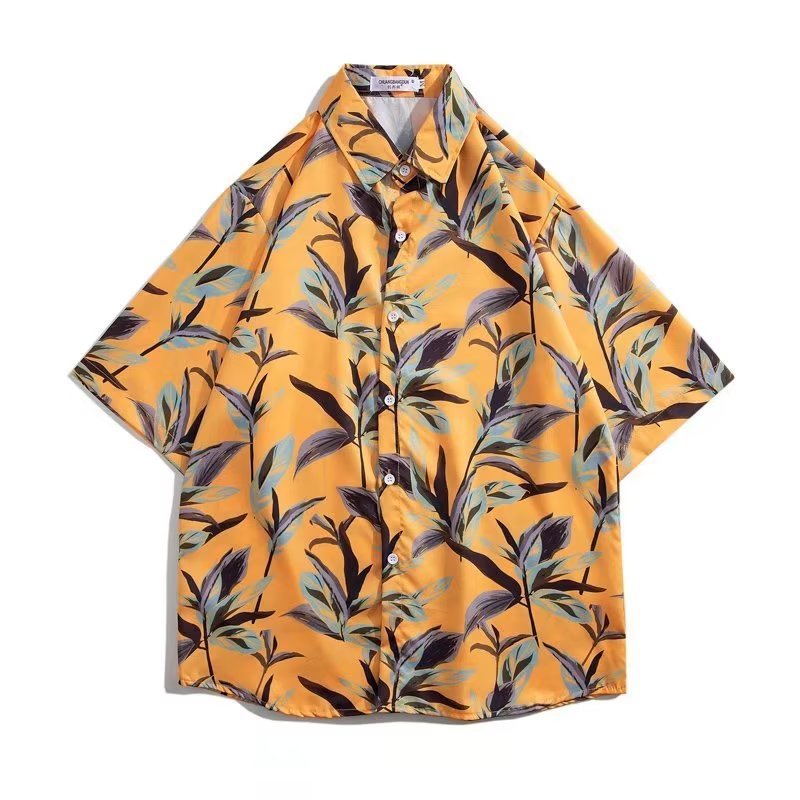 Herren sommerliches Kurzarm-Hemd und Badeshorts-Set mit tropischem Muster Aliams