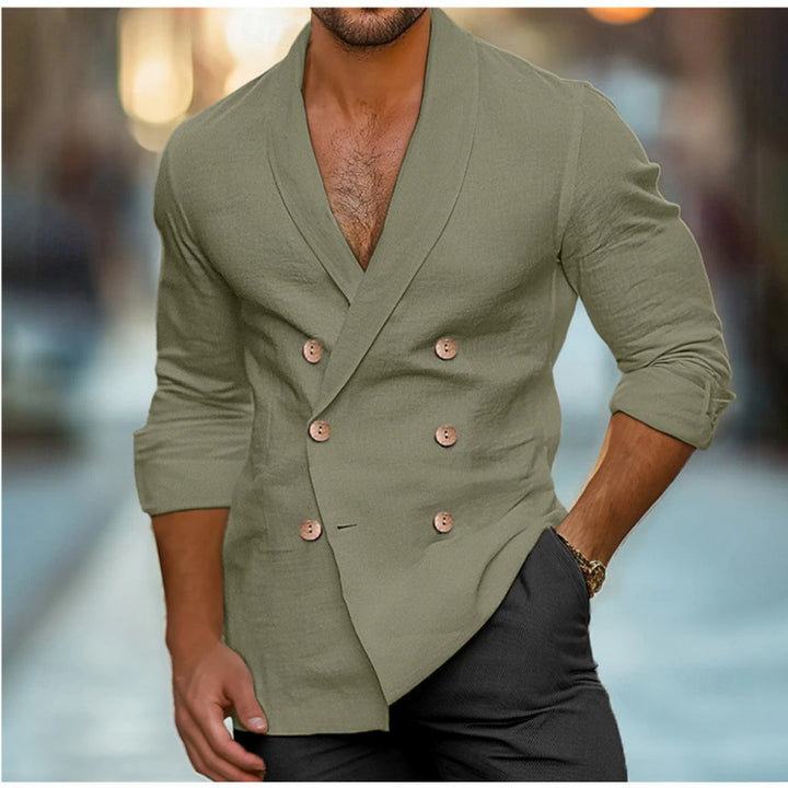 Herren eleganter Leinenblazer im doppelten Knotendesign Aliams