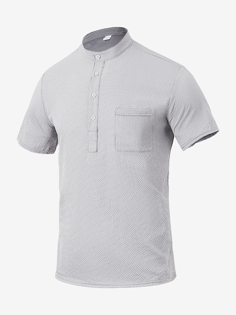 Herren Kurzarm-Hemd mit modernem Stehkragen und subtiler Struktur Aliams
