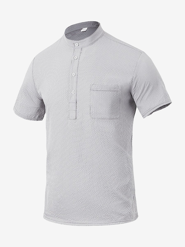 Herren Kurzarm-Hemd mit modernem Stehkragen und subtiler Struktur Aliams