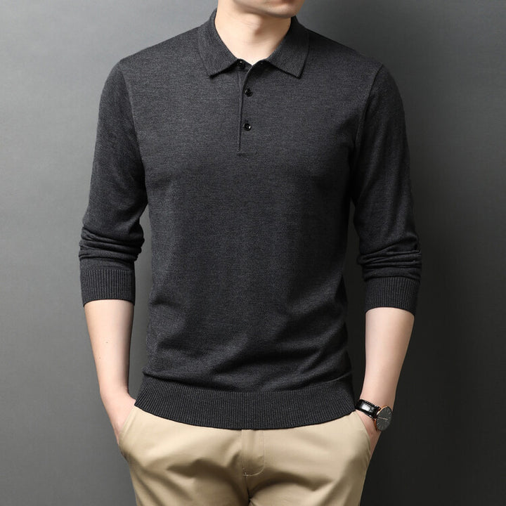 Herren eleganter Strickpullover mit Polokragen und Knopfleiste Aliams