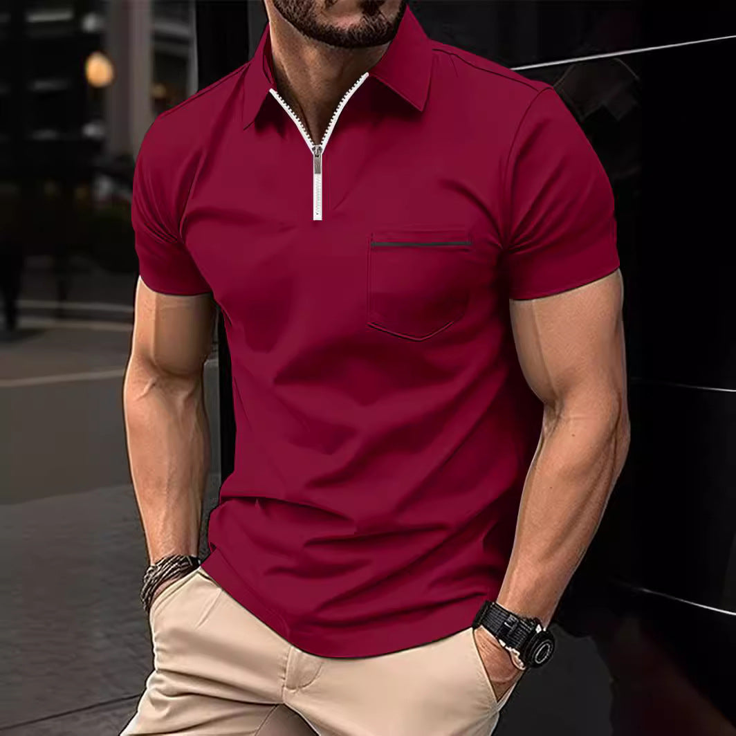 Herren Kurzarm Poloshirt mit Reißverschluss und Brusttasche Aliams