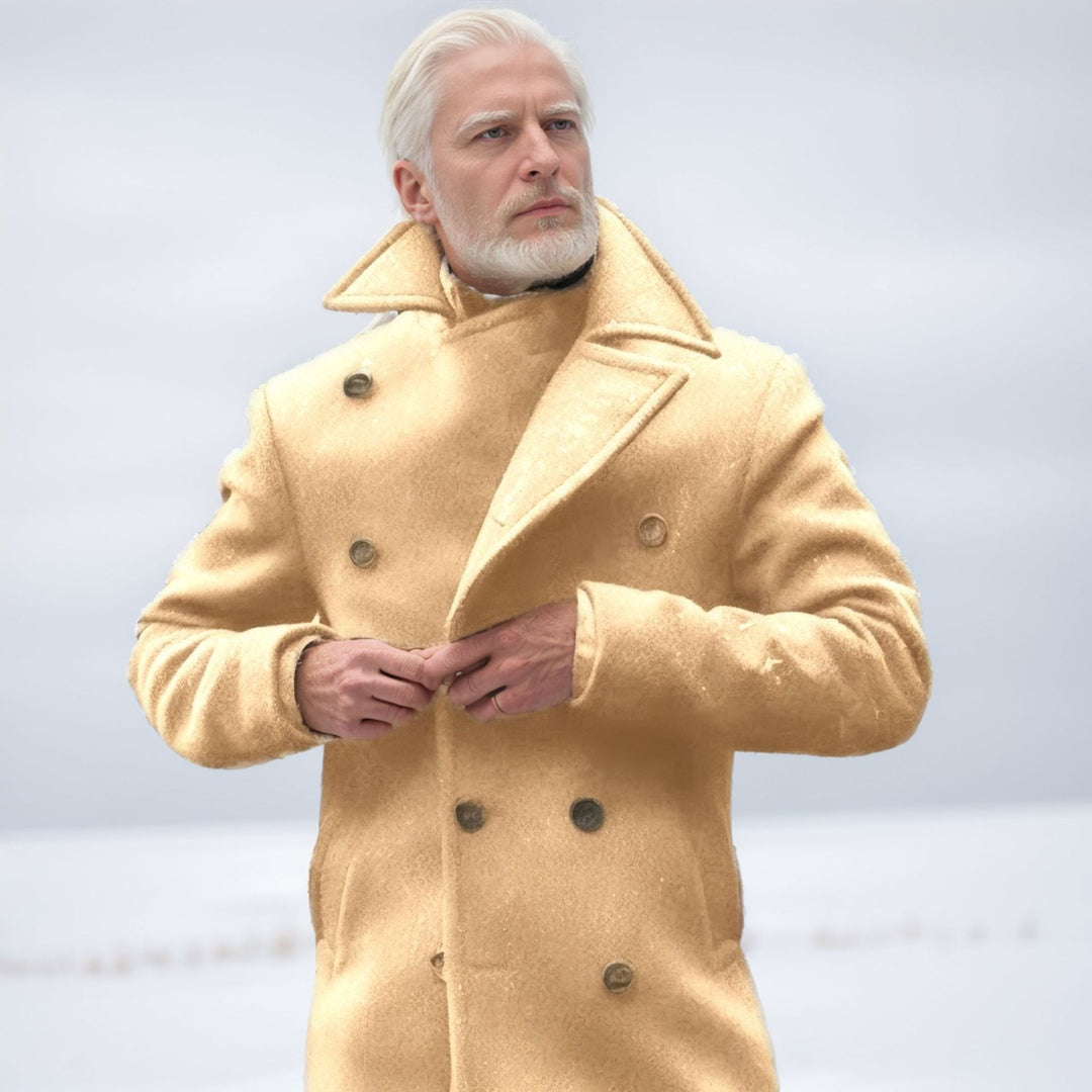 Herren eleganter doppelreihiger Wollmantel mit strukturiertem Obermaterial Aliams