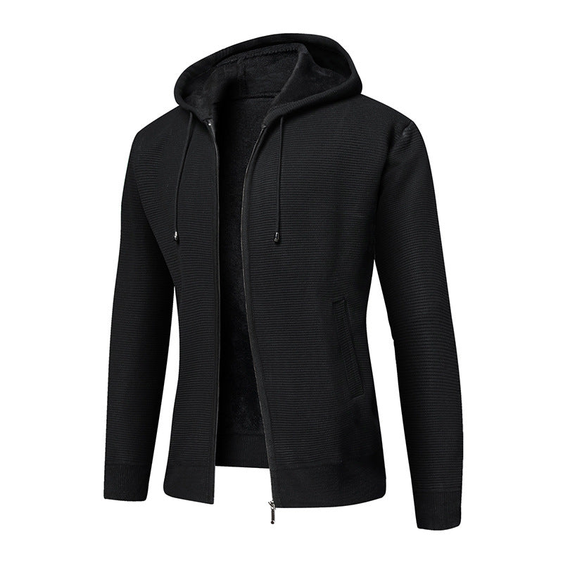 Herren fleecegefütterte Kapuzenjacke mit modischem Rippdesign Aliams