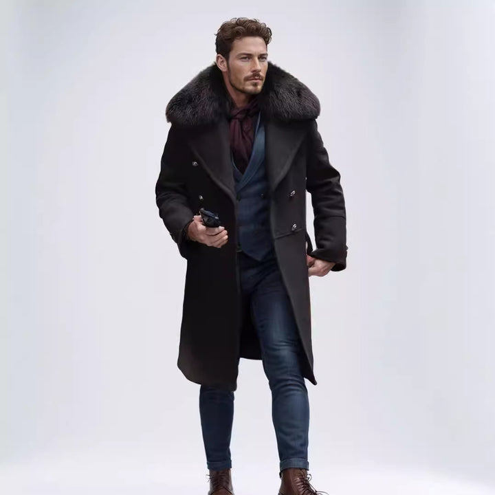 Herren eleganter Langmantel mit Teddyfellkragen Aliams