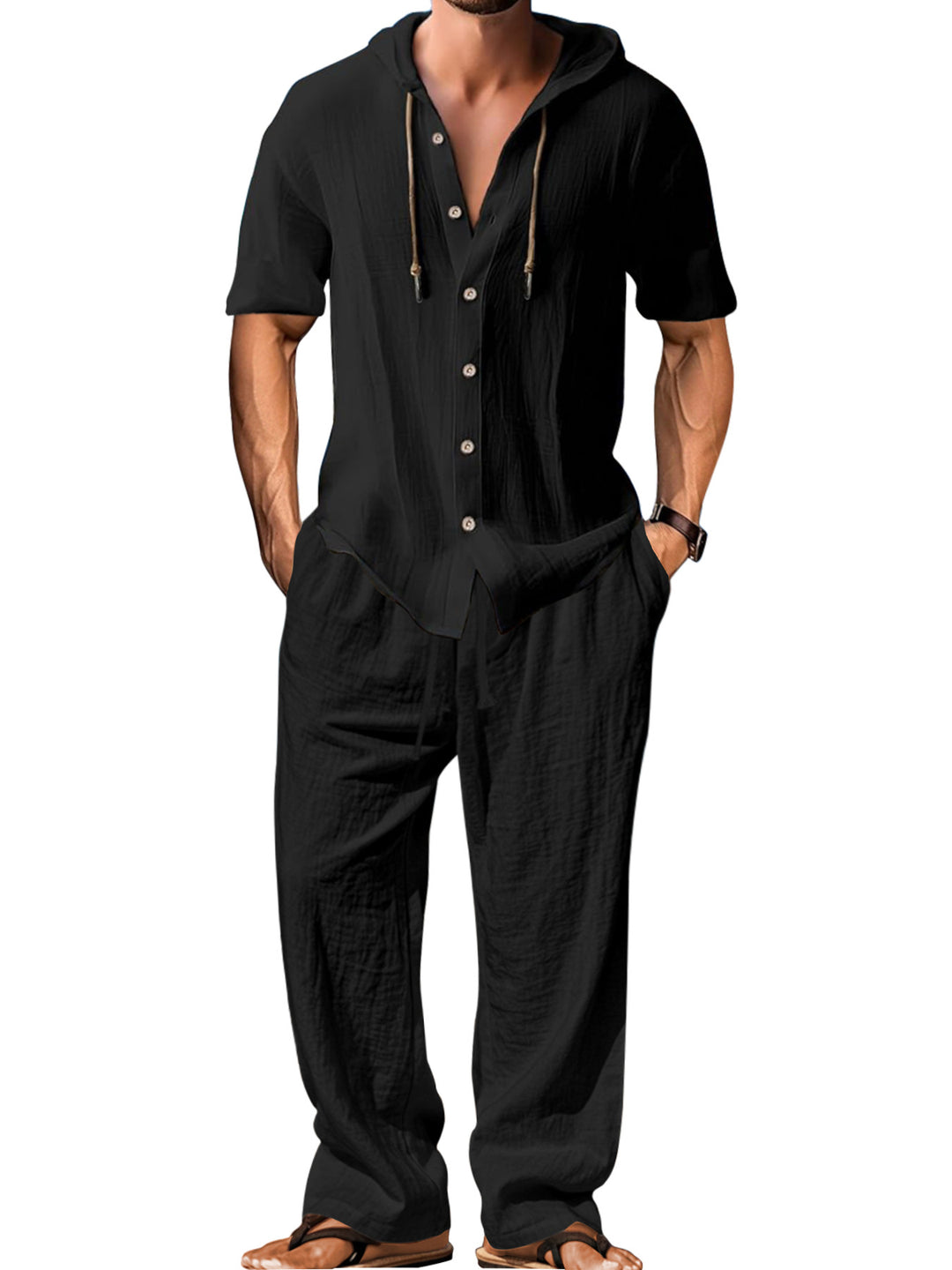 Herren Freizeitanzug mit kurzärmliger Kapuze und entspannter Passform Aliams