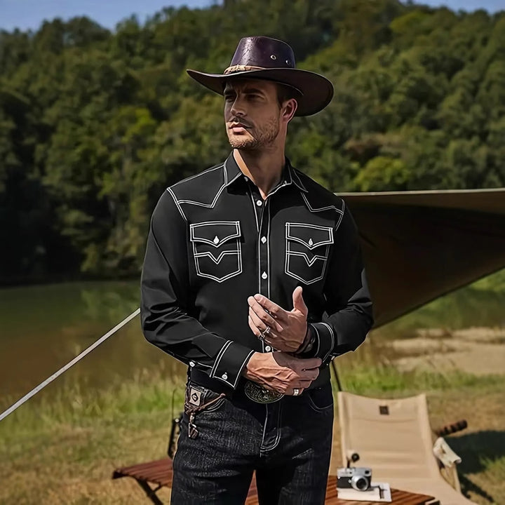Herren Westernhemd mit kontrastierenden Nähten und Brusttaschen Aliams