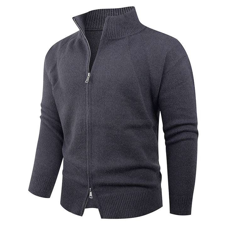 Herren hochwertige Strickjacke mit modernem Reißverschluss und hochgezogenem Kragen Aliams