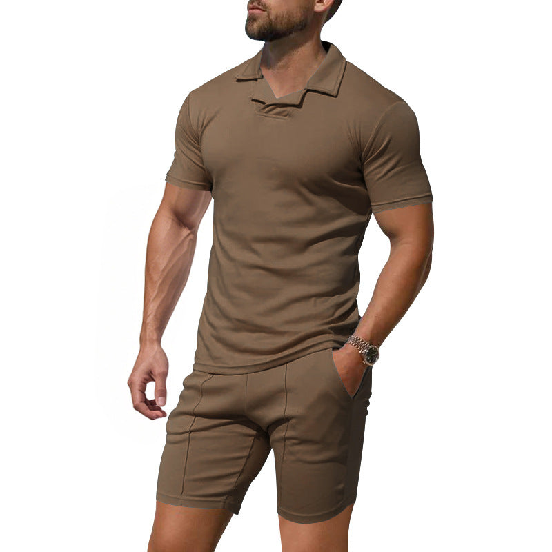 Herren Poloshirt und Shorts-Set aus hautfreundlichem, elastischem Material mit modischem Kragen Aliams