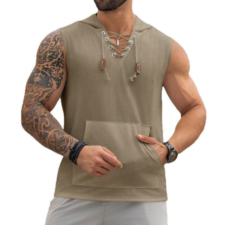 Herren ärmelloses Kapuzenshirt mit modischem Schnürdesign Aliams