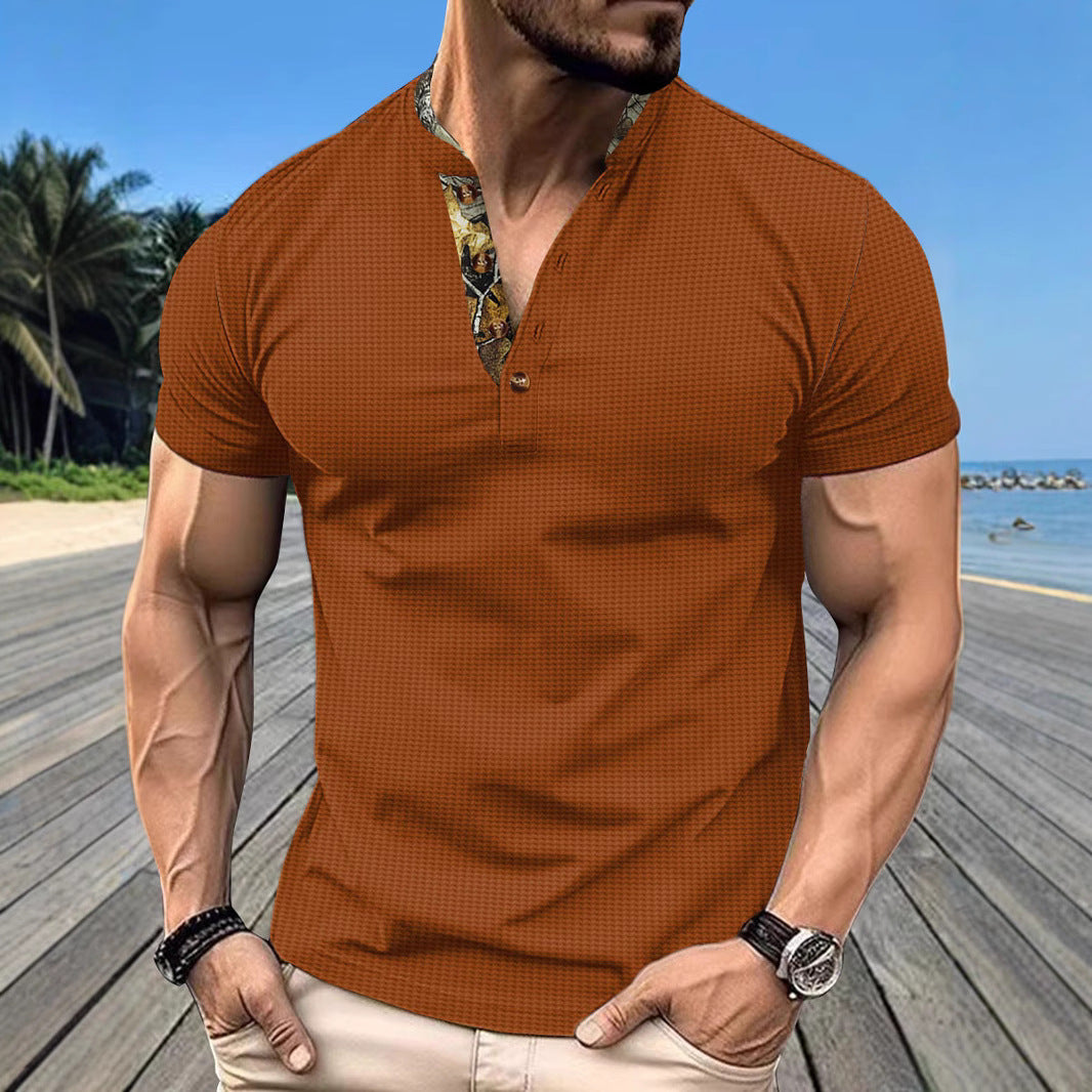 Herren Kurzarm-Hemd mit kreativem Kragen und strukturiertem Muster Aliams