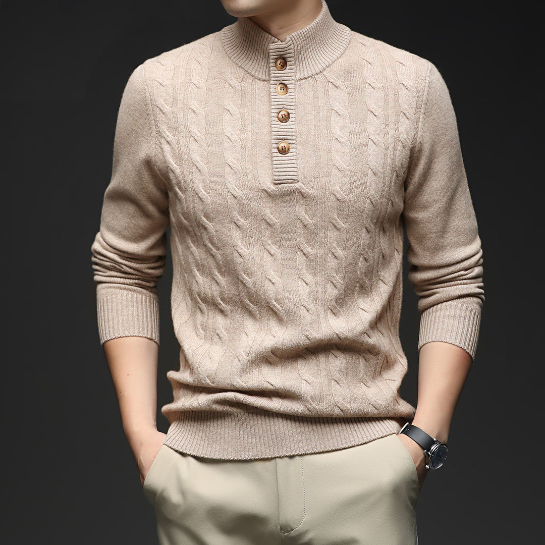 Herren Strickpullover mit Stehkragen und Knopfleiste Aliams