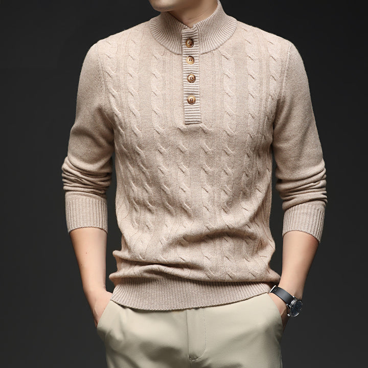 Herren Strickpullover mit Stehkragen und Knopfleiste Aliams