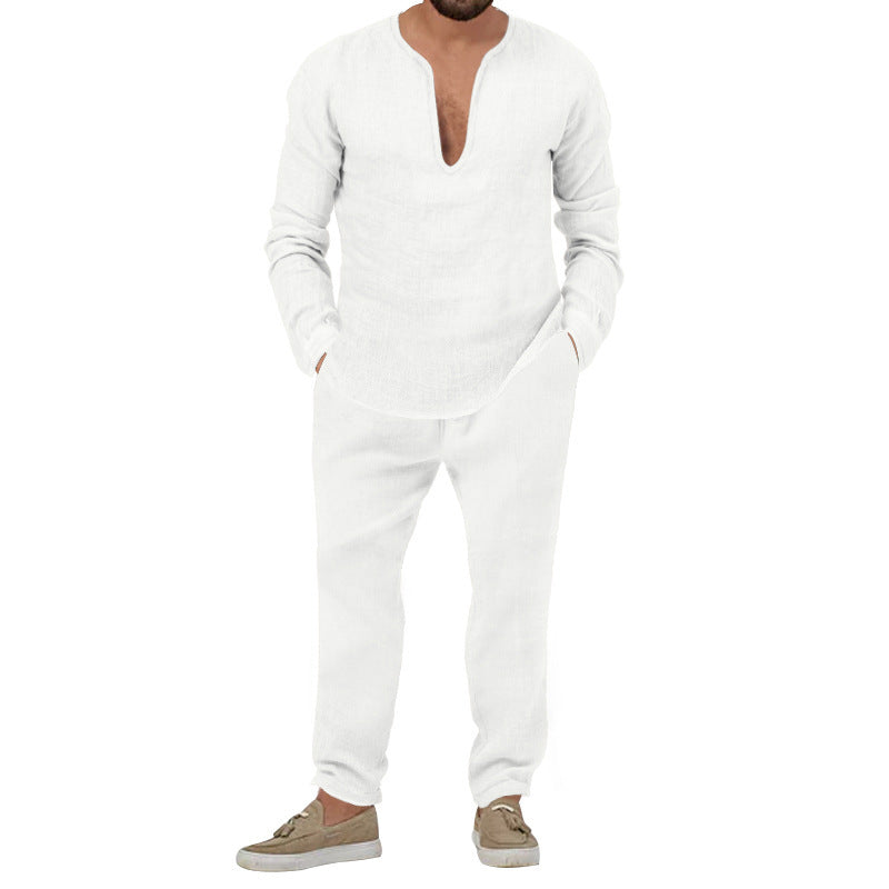 Herren Elegantes Leinen-Loungewear-Set mit Stehkragen Aliams